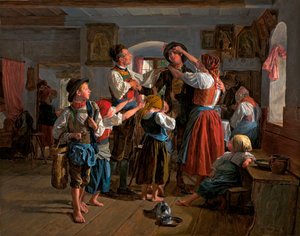 徴集兵の別れ - フェルディナンド・ゲオルク・ヴァルトミューラー (1793-1865) による絵画、木に油彩 (59x74 cm)