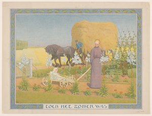 カートに子供を持つ女性 夏だった頃（題名） 作： Ferdinand Hart Nibbrig (signed by artist)