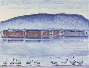 モンサレーブと白鳥のいるジュネーブ湖 作： Ferdinand Hodler