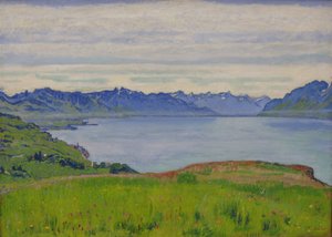 レマン湖畔、ヴァレー州を望む風景 作： フェルディナンドホドラー