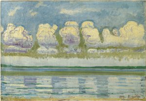 「ジュラのあるレマン湖の眺め」フェルディナンド・ホドラー（1853-1918）の絵画 作： Ferdinand Hodler