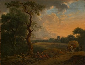 干し草の荷車のある夕景 作： フェルディナンド・コベル