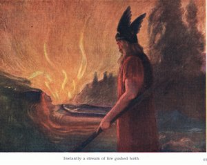 すぐに、The Stories of Wagners Operas pubのイラストから火の流れが噴出しました。 George Harrap＆Co Ltd 1932による 作： Ferdinand Lecke