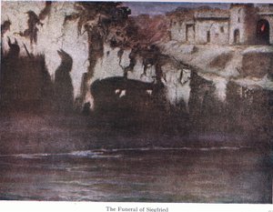 Siefriedの葬儀、The Stories of Wagners Operasパブからのイラスト。 George Harrap＆Co Ltd 1932による 作： フェルディナンド・レッケ
