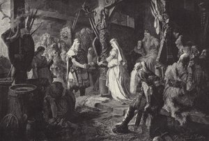 Frithjof bei Konig Ring (Frithjof in the hall of King Ring) (エングレーヴィング) 作： Ferdinand Leeke