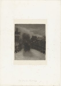 橋の上の子供を持つ老婆 冬の夜 (タイトルのオブジェクト) 作： Ferdinand Oldewelt (signed by artist)