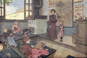 授業中、子供時代の絵本、1900年頃（彫刻） 作： Ferdinand Raffin