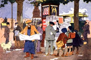 バスティーユ広場の新聞売店、1910年頃（イラスト） 作： Ferdinand Raffin