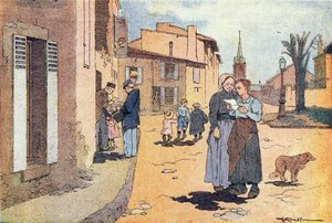 郵便配達員、子供の頃の絵本、1900年頃（彫刻） 作： Ferdinand Raffin