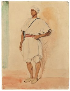 立つモロッコ人 （紙に鉛筆と水彩） 作： Ferdinand Victor Eugene Delacroix