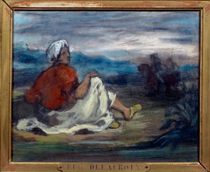 田園地帯の道端に座るアラブ人 ウジェーヌ・ドラクロワ（1798-1863）のパステル画 19世紀 個人蔵 作： Ferdinand Victor Eugene Delacroix