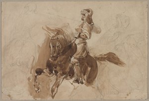 馬の背中の装甲図、納屋の正面の馬、c。 1828。 作： Ferdinand Victor Eugene Delacroix