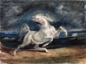 Cheval effraye par la foudre - 雷に怯えた馬 - ユージーン・ドラクロワ (1798-1863) - 1825-1829 - 水彩、グワッシュ、紙 - 23,6x32 - Szepmuveszeti Muzeum、ブダペスト 作： Ferdinand Victor Eugene Delacroix