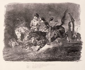 安息日の夜を疾走するファウストとメフィストフェレス、1828年 作： Ferdinand Victor Eugene Delacroix
