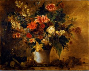 花と果物 グレスの花瓶に入った花のブーケウジェーヌ・ドラクロワ（1798-1863）による絵画 1843年 約 Sun.74x93 cm ウィーン美術史博物館、ノイエギャラリー