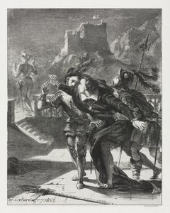 ハムレット：ハムレットは彼の父の幽霊を追うように突入する、1835年。 作： Ferdinand Victor Eugene Delacroix