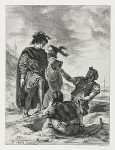 ハムレット：ハムレットとホレイショと墓掘り、1843年。 作： Ferdinand Victor Eugene Delacroix
