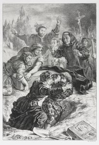 ハムレット：オフィーリアの墓のハムレットとレールテス、1843年。 作： Ferdinand Victor Eugene Delacroix