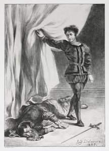 ハムレット：ハムレットとポロニウスの死体、1835年。 作： Ferdinand Victor Eugene Delacroix