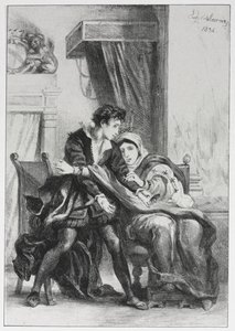 ハムレット：ハムレットと女王、1834年。 作： Ferdinand Victor Eugene Delacroix