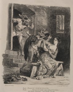 ファウストのイラスト：1828年、マルグリット刑務所のファウスト。 作： Ferdinand Victor Eugene Delacroix