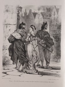 ファウストのイラスト：ファウストはマルグリット、1828年を魅了しようとします。 作： Ferdinand Victor Eugene Delacroix
