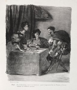 ファウストのイラスト：メフィストフェレスは1828年のマルトにいる。 作： Ferdinand Victor Eugene Delacroix