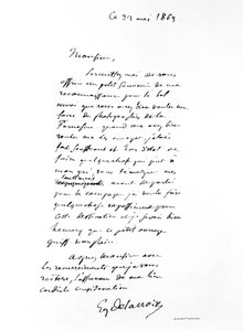 フランスのロマンチックアーティスト、ユージーンドラクロワが1863年に署名した手紙 作： Ferdinand Victor Eugene Delacroix