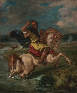 フォードを渡るモロッコの騎手、1850年頃（キャンバスに油彩） 作： Ferdinand Victor Eugene Delacroix