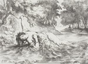 オフィーリアの死、1843年 作： Ferdinand Victor Eugene Delacroix