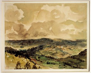 クロース周辺の森の丘のパノラマ風景 ウジェーヌ・ドラクロワ（1798-1863）による水彩画 1855年頃 日の丸0.21 x 0.26 m パリルーブル美術館 作： Ferdinand Victor Eugene Delacroix