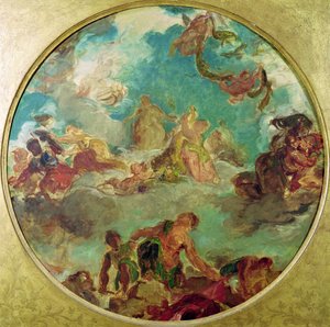 地球への平和降下、コミューンの間に1871年に破壊されたホテルドゥヴィルにあるサロンドラペの中央天井の研究 作： Ferdinand Victor Eugene Delacroix