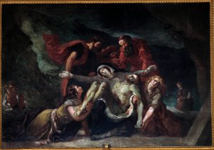 ピエタあるいは「脱皮」 ウジェーヌ・ドラクロワ（1798-1863）の絵画 1844年 日。3,55 x 4,75 m パリのサン＝ドニ＝デュ＝サン＝サクレマン教会。 作： Ferdinand Victor Eugene Delacroix