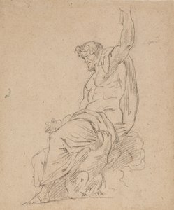 Recto: ワシに乗って左手を伸ばしている、おそらく木星の男性の姿 作： Ferdinand Victor Eugene Delacroix