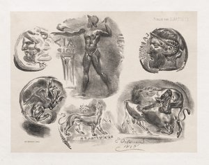 6つのアンティークコインのシート、1825年。 作： Ferdinand Victor Eugene Delacroix