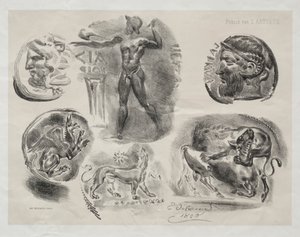1825年の6つのアンティークメダルのあるシート 作： Ferdinand Victor Eugene Delacroix