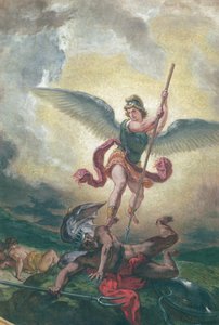 ドラゴンと戦う聖ミカエル、細部、サン・アンジェ礼拝堂1849-1861（石膏の油とワックス）