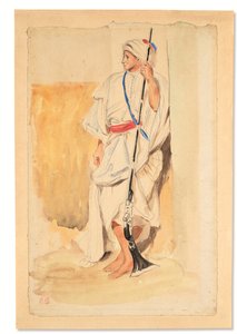 スタンディング・アラブ（紙に鉛筆、水彩、グワッシュ） 作： Ferdinand Victor Eugene Delacroix