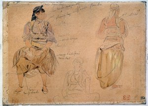 鉛鉱山を描くアラブ女性の習作 水彩画のハイライト付き ウジェーヌ・ドラクロワ（1798-1863） 1832年 パリ、ルーヴル美術館 作： Ferdinand Victor Eugene Delacroix