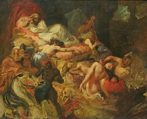 1827年以前のサルダナパールの死の研究（キャンバスに油彩）