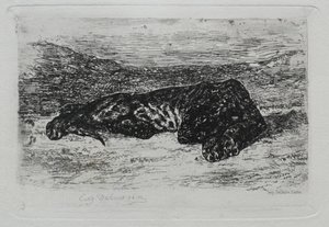 砂漠に横たわる虎。 作： Ferdinand Victor Eugene Delacroix