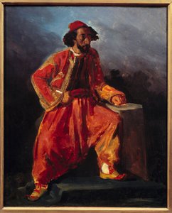 トルコ座り。ポール・バロワイエ（1805年～1871年）の肖像と推定される抒情的な画家。ウジェーヌ・ドラクロワ（1798-1863）の絵画 作： Ferdinand Victor Eugene Delacroix