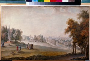 「ツァールスコエ・セローの公園の眺め」フェルディナンド・ド・メイス作(?-ca 1810)、紙に水彩、グワッシュ 作： Ferdinand de Meys