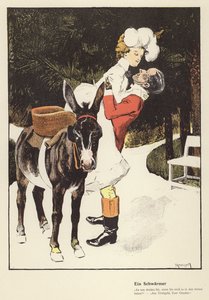 女性がロバから降りるのを手伝う男性（カラーリソ） 作： Ferdinand von Reznicek