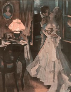 心配しないで、夫は屋根の上を歩いています。彼は月にはまっています。 作： Ferdinand von Reznicek