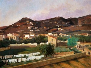 フェルディナンド・ブオナミチ（1820-92）作「フィエーゾレの丘の眺め」、油彩・キャンバス、88x119cm 作： Ferdinando Buonamici