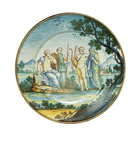シエナプレート、ヘラクレスがアドメトス王の前にアルチェスを連れてきた、1745年頃 作： Ferdinando Maria Campani