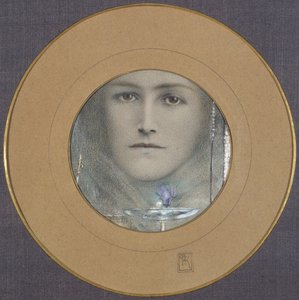 茶色の瞳と青い花 作： Fernand Khnopff
