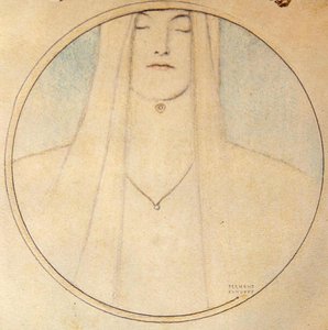 女性の頭」（パステル・紙） 作： Fernand Khnopff