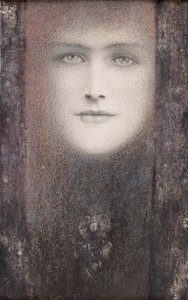 1892年、黒いカーテンのマスク。 作： Fernand Khnopff